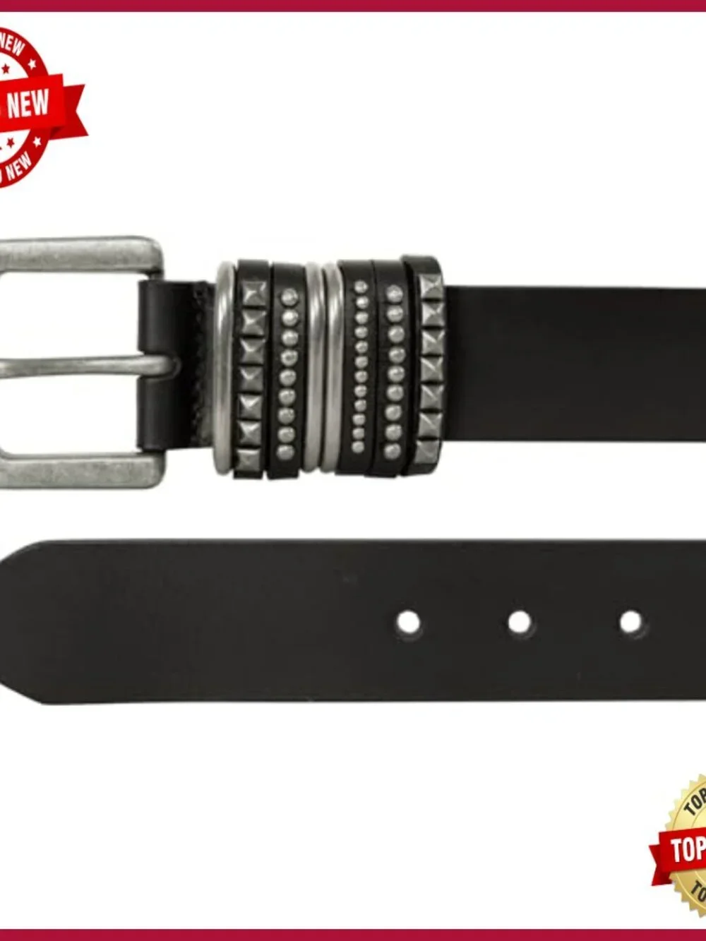 Genuine Leather Belt Set, Studded Keepers, Adjustable Sizes, Versatile Accessory
